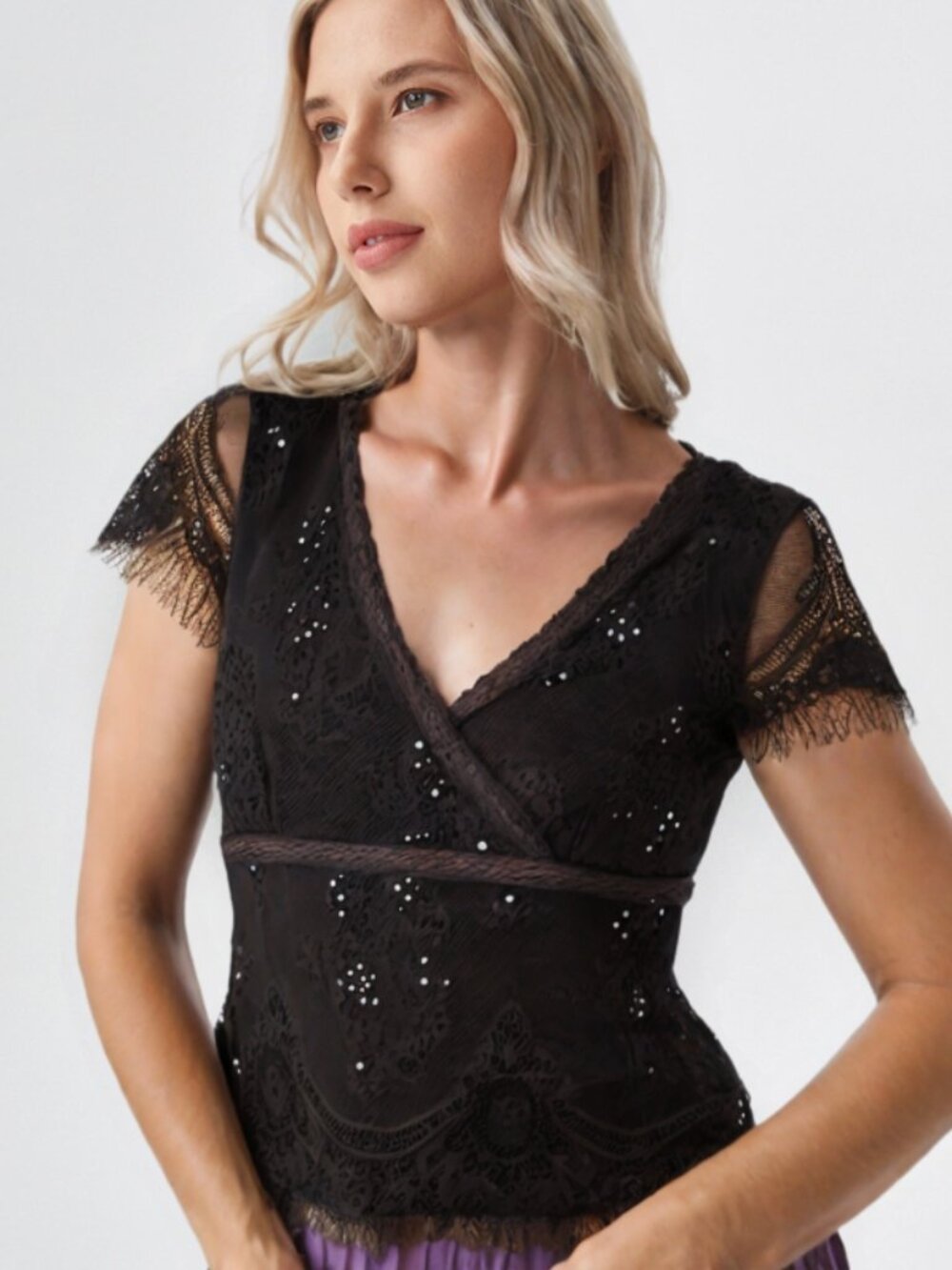 Next lace sequin v neck vintage top